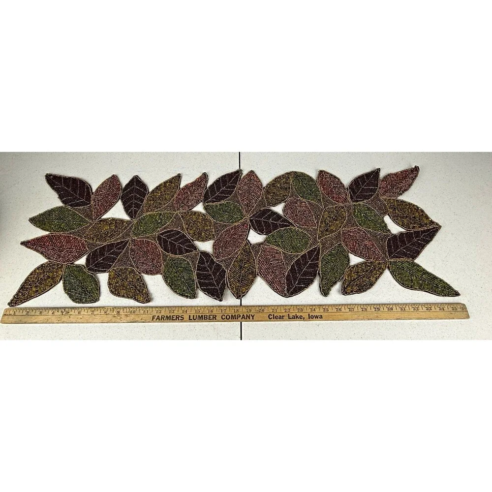 Pier 1 Imports Beaded Leaf Table Runner 12x36 Multicolor 100% Polyester